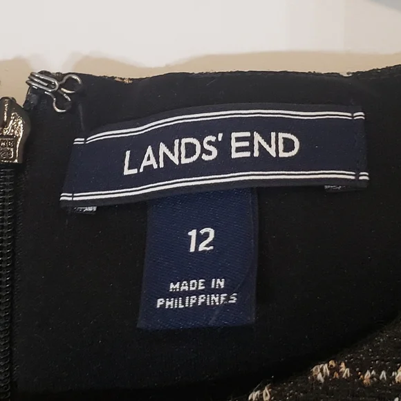 Lands' End Midi Dress Short Sleeves Pockets Stretch Size 12 Black Tan Print - Picture 7 of 16